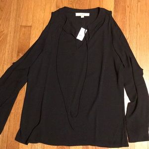 NWT LOFT open shoulder black tie top Size M